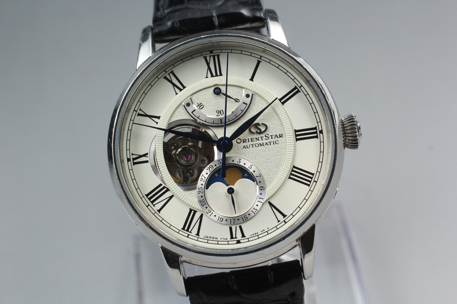 ORIENT STAR F7X6-UAA0 Moon Phase Automatic Silver Date Men's Watch 41mm Exc+5