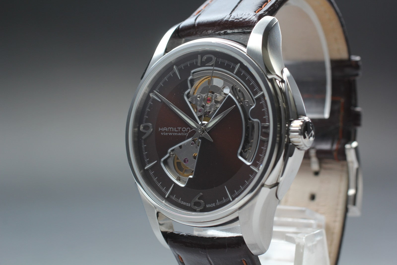 [Exc+5] Hamilton Jazzmaster Viewmatic Open Heart H325650 Brown AT Men's Watch