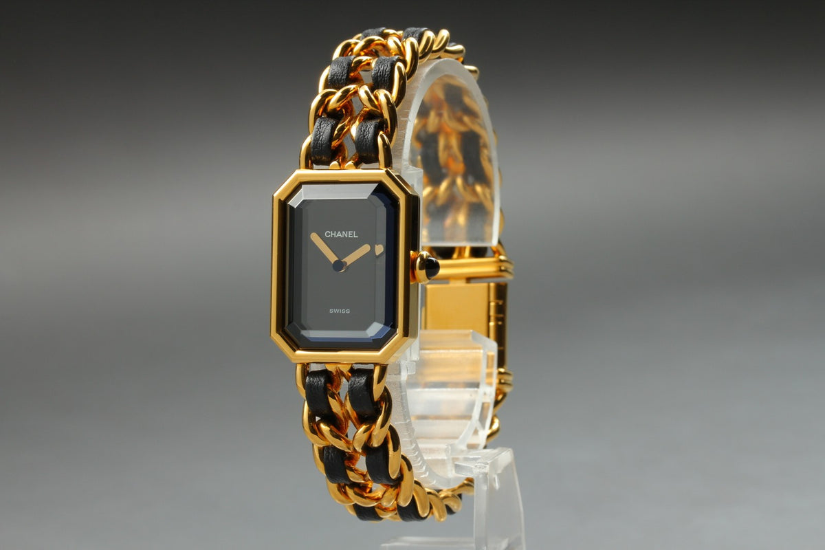 CHANEL Premiere L Size Black Dial Gold 20mm Quartz Women's Watch Vintage [Box]