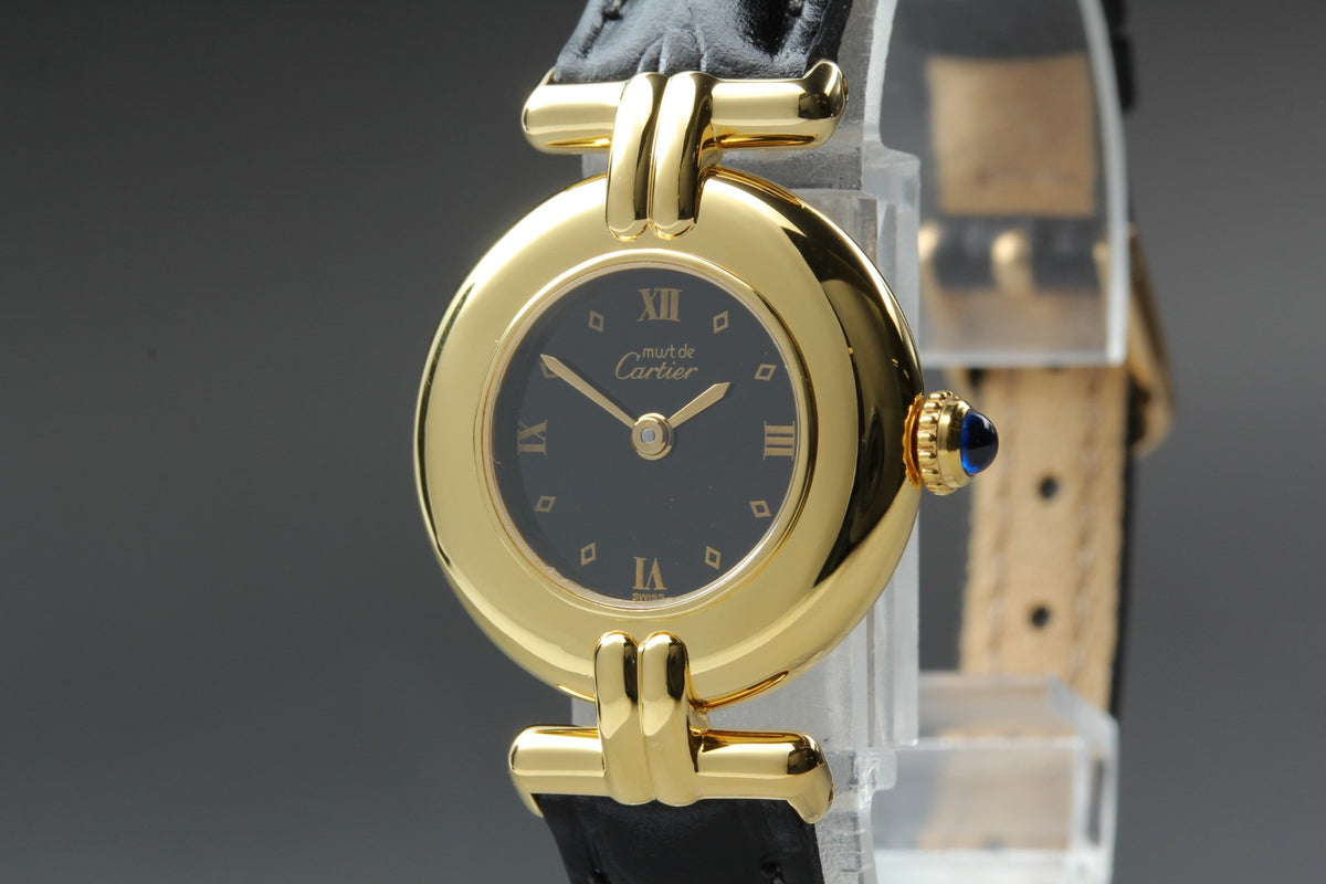 Cartier Must Colisee Vermeil 590002 Black Gold Women's Qz Watch Vintage [Box]