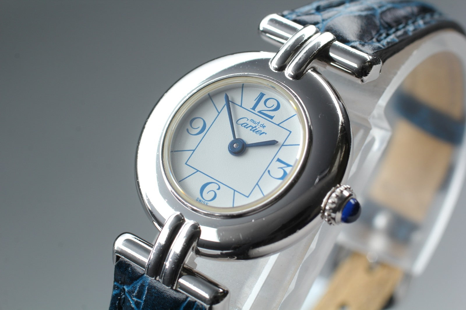 Cartier Must Colisee Vermeil 2411 Silver Blue Women's Quartz Watch [Pouch]