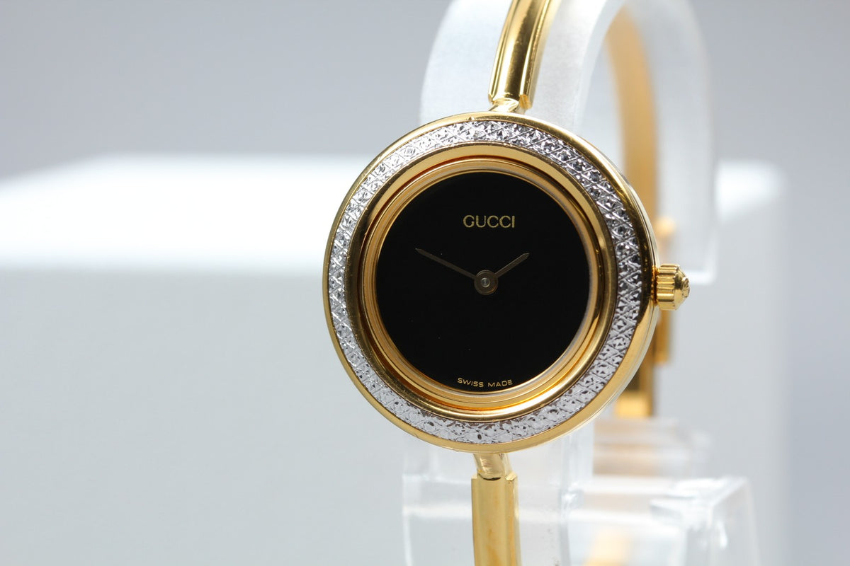 [Overhauled] Gucci Change Bezel 11/12.2 Black Dial Gold Women's Quartz Watch