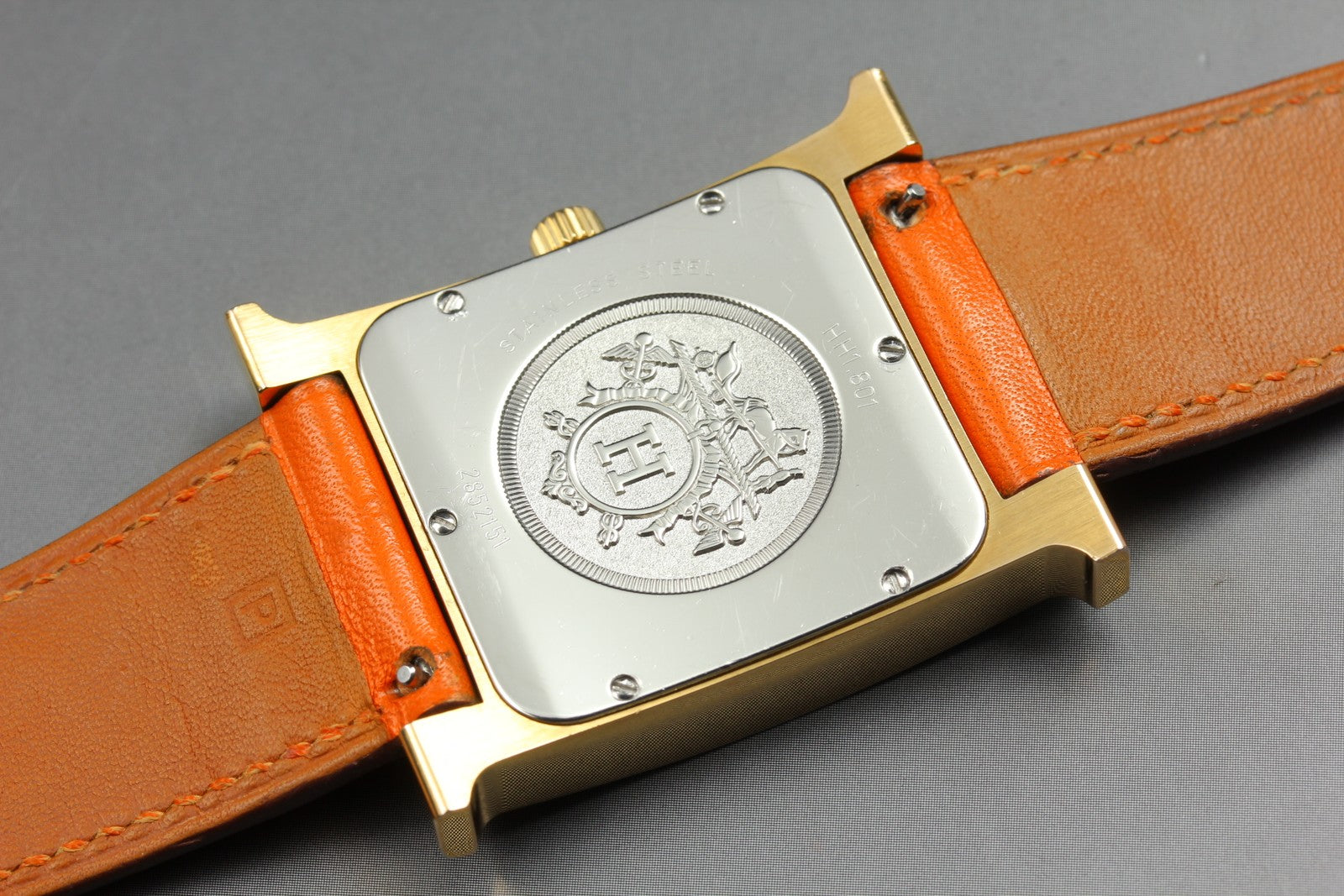 HERMES H Watch HH1.801 White Dial Gold Orange Leather Man's Watch Quartz