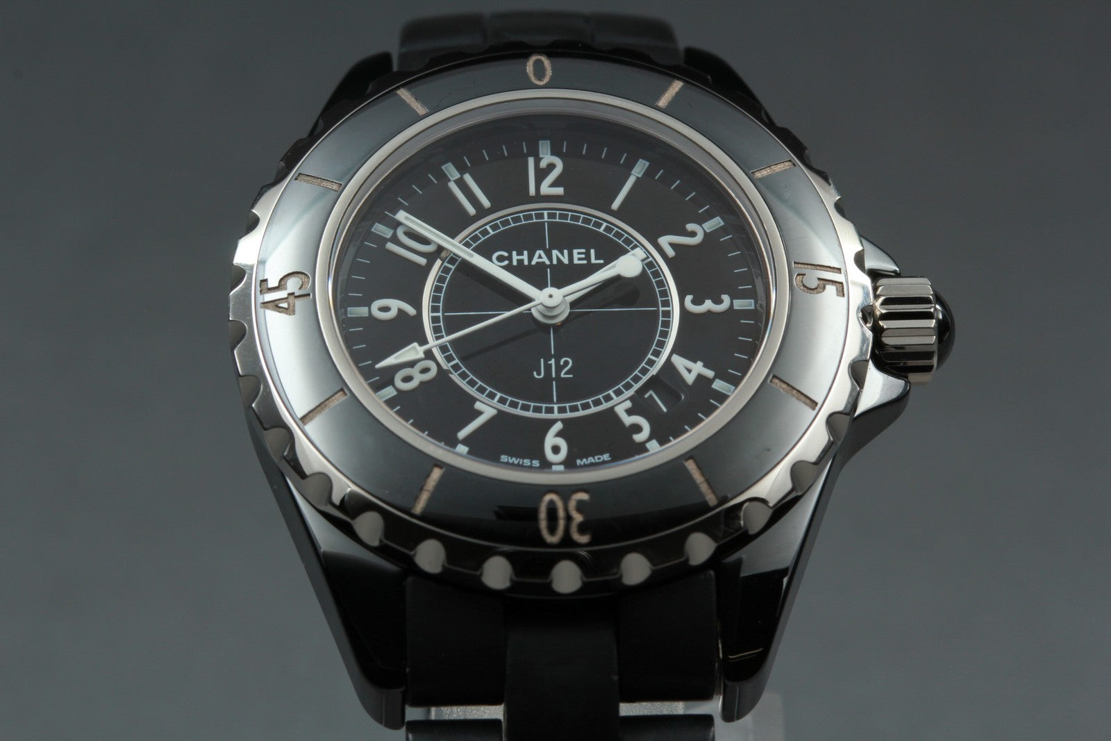 Overhauled Exc+5 Box CHANEL J12 H0681 Black Ceramic Rubber 33mm Qz Women’s Watch