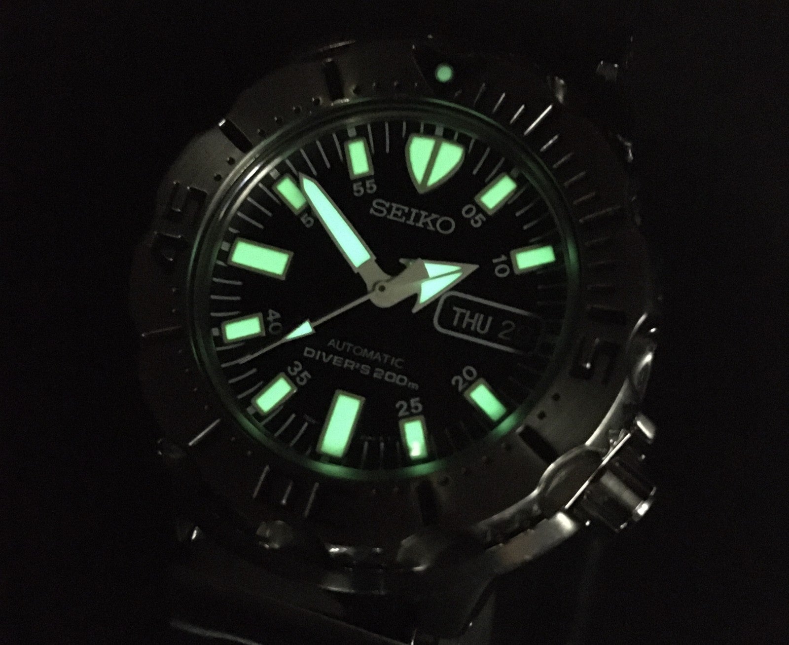 Exc+5* SEIKO 7S26-0350 SKX779 Divers Black Monster Automatic Men's Watch JAPAN