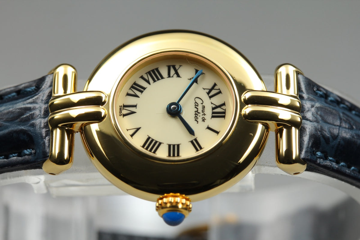 Cartier Must Colisee Vermeil 590002 Blue Gold Women's Quartz Watch Vintage [Box]