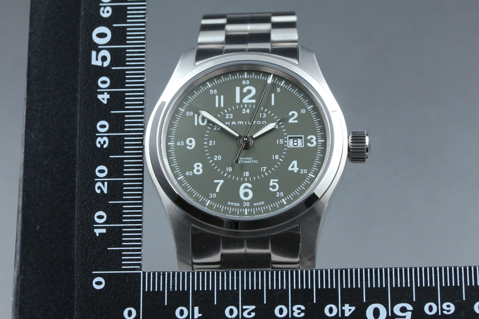 [Near MINT- Box] Hamilton Khaki Field H706050 Green Date 42mm AT Men's Watch