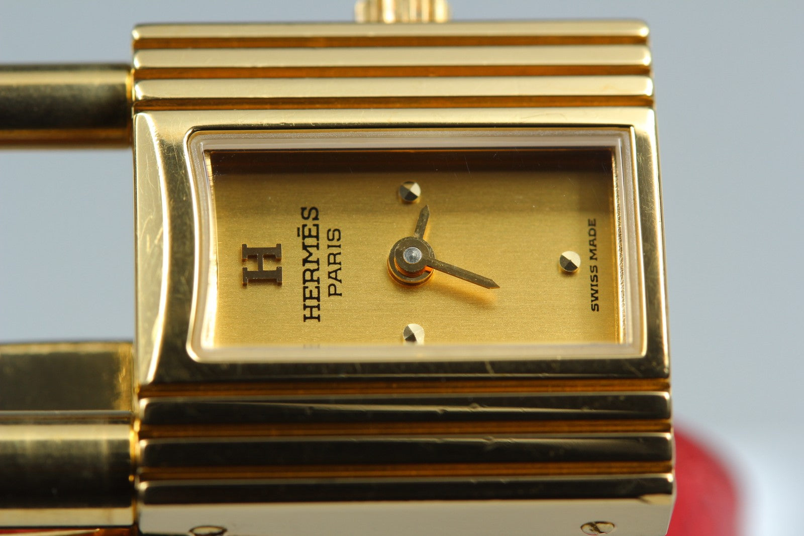 [Overhauled] HERMES Kelly Watch Gold Dial Red Leather "W" Woman's Watch Quartz