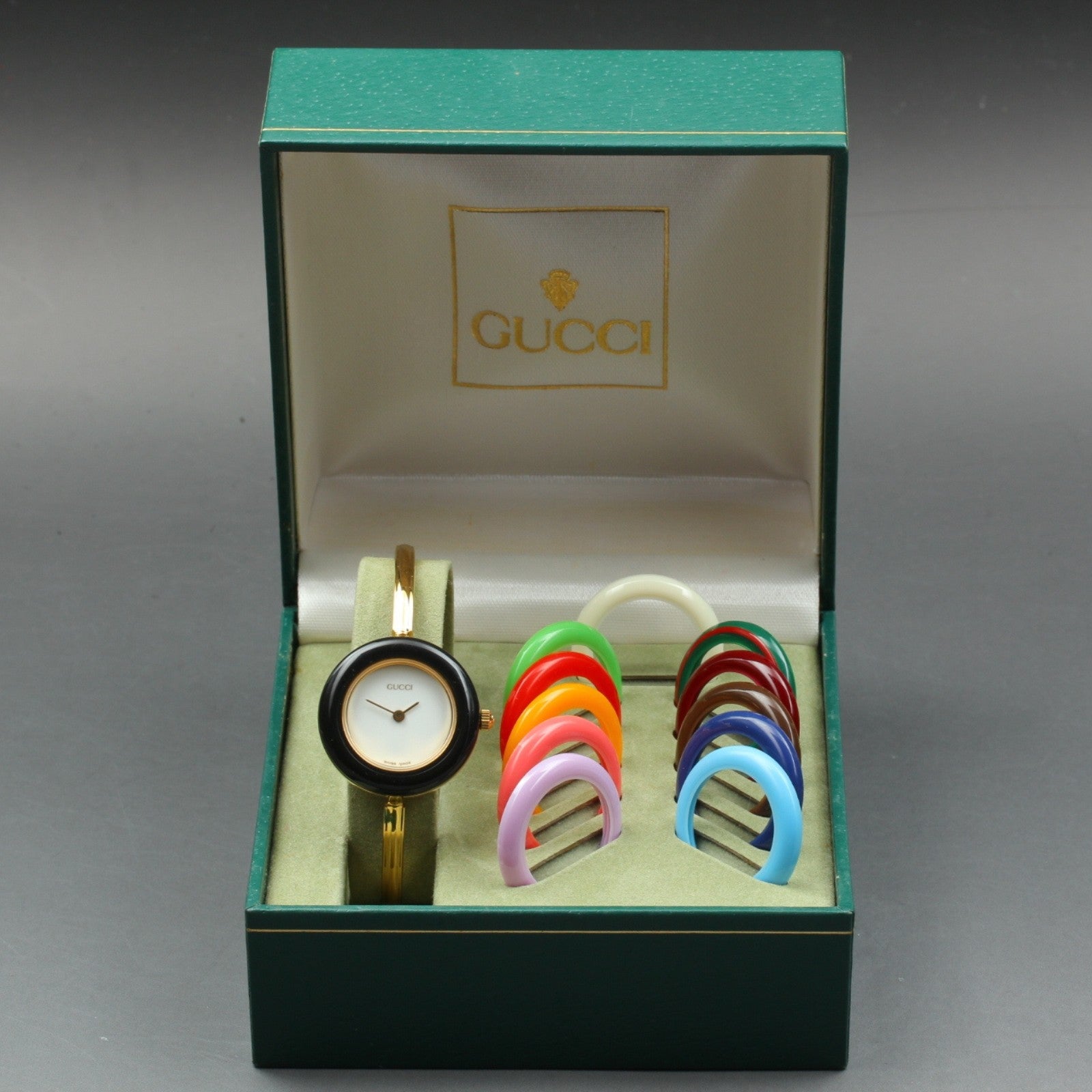 New Batt Gucci Change Bezel 11/12.2 12Color Women's White Quartz Watch JP N MINT