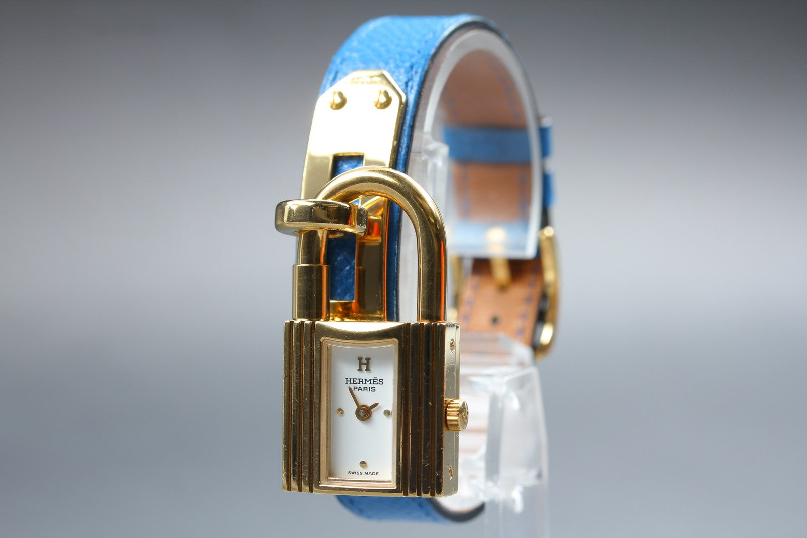 Vintage HERMES Kelly Watch Gold Blue "Z" Woman's Quartz Watch JAPAN [Box]