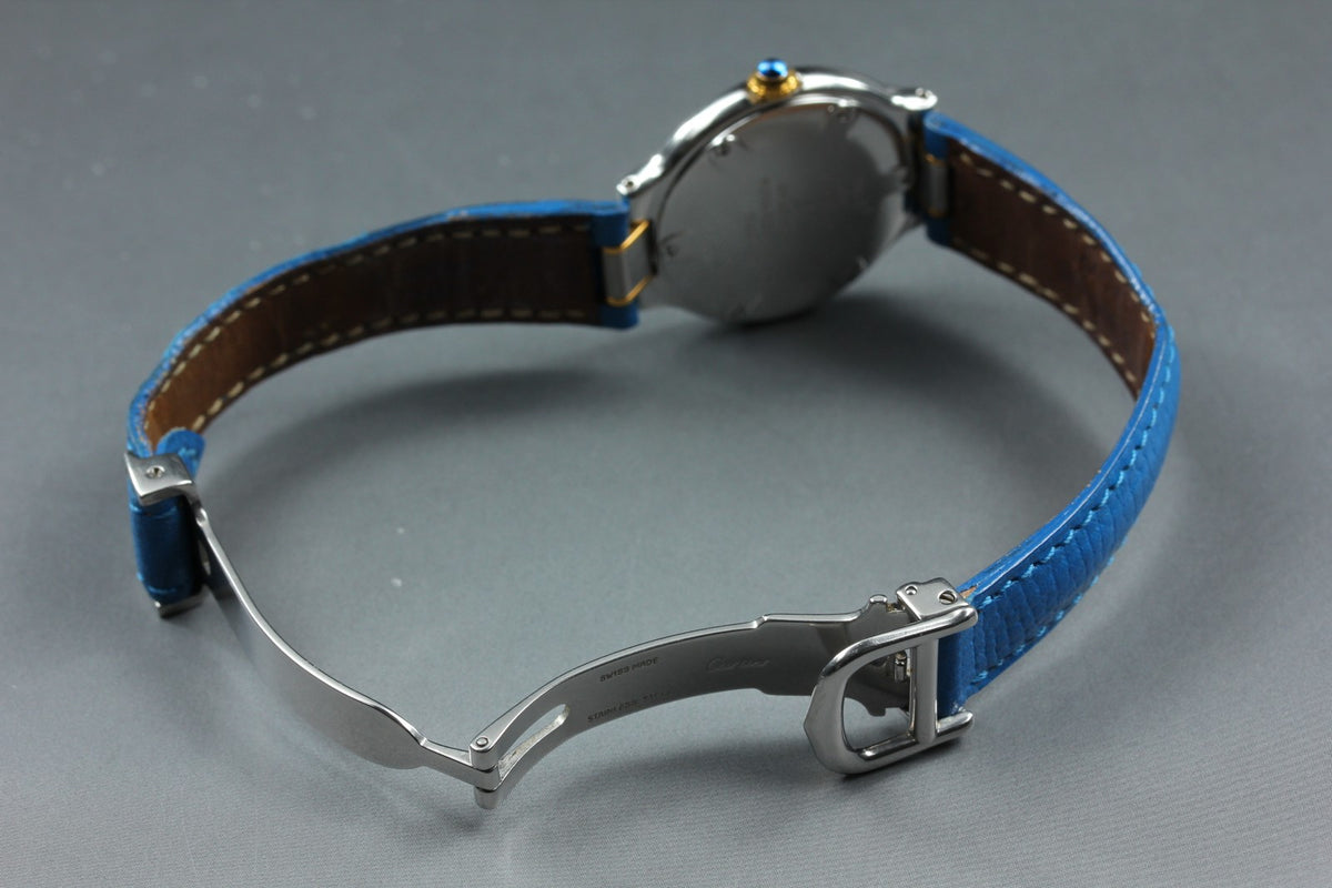 Cartier Must de Cartier 21 1340 Blue Silver 27mm Women's Qz Watch Vintage Pouch