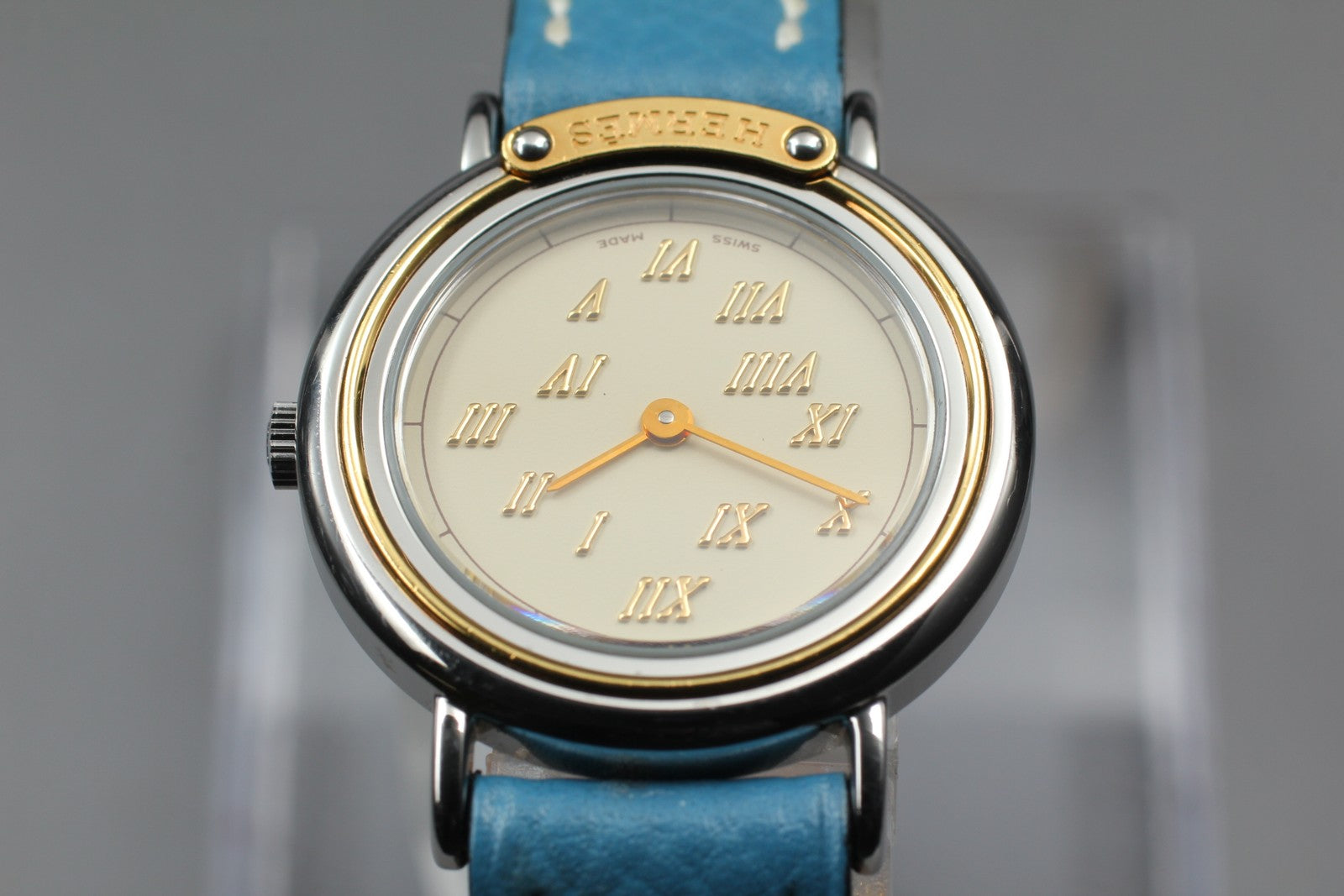 Vintage [Exc+5 Box] HERMES Meteor Gold Blue "C " 24mm Woman's Watch Quartz