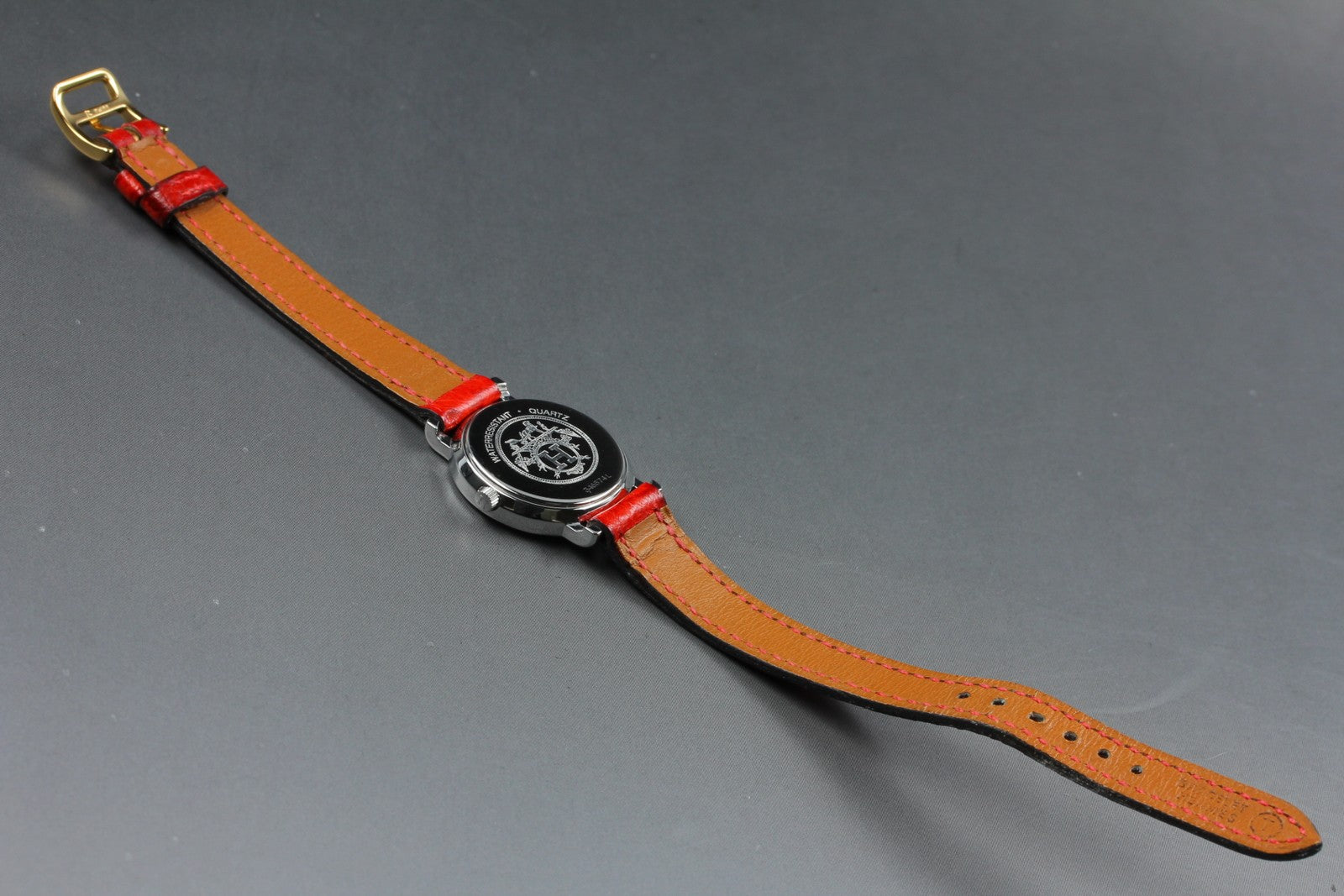 Vintage HERMES Sellier White Dial Red "T" 24mm Woman's Quartz Watch