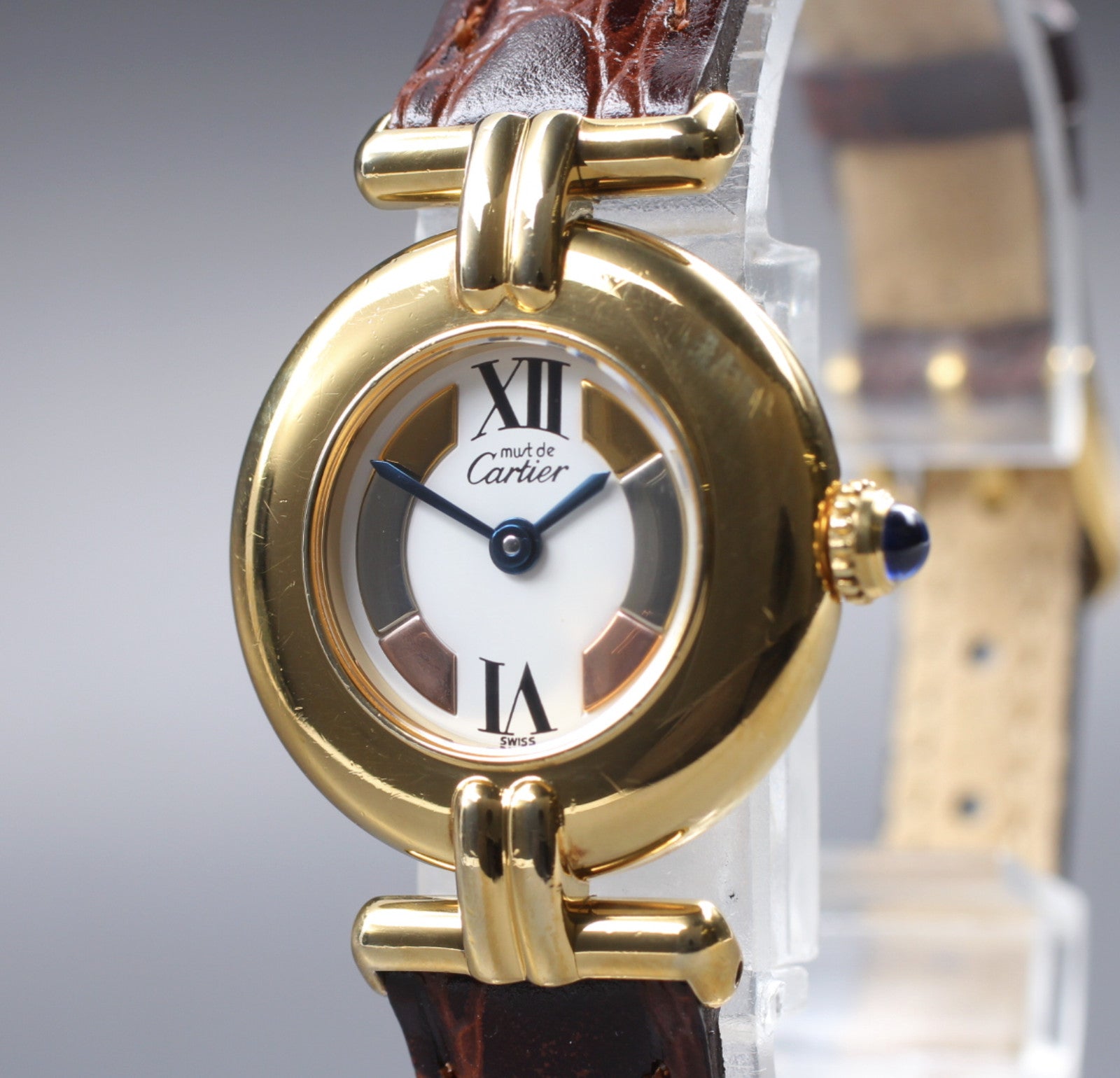 Vintage [Exc+5] Cartier Must Colisee Vermeil 590002 Gold Brown Women's Qz Watch