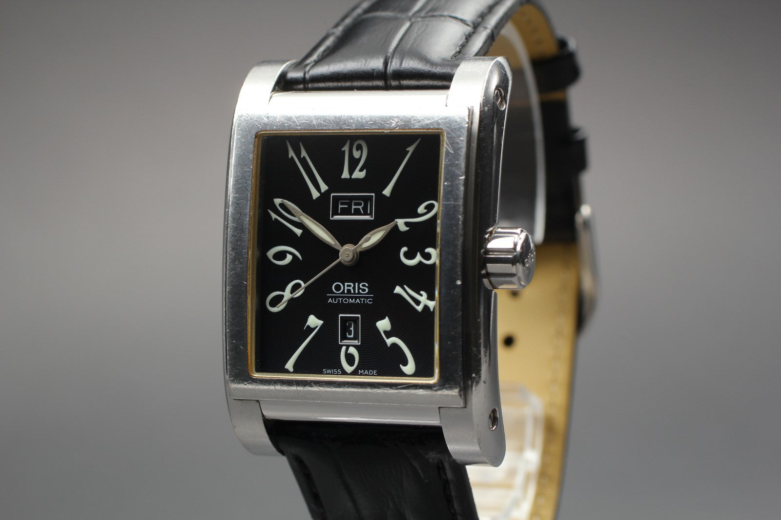 [Exc+4] ORIS Ractangular 585-7525-40-02 Black Automatic Men's Watch 30mm JAPAN