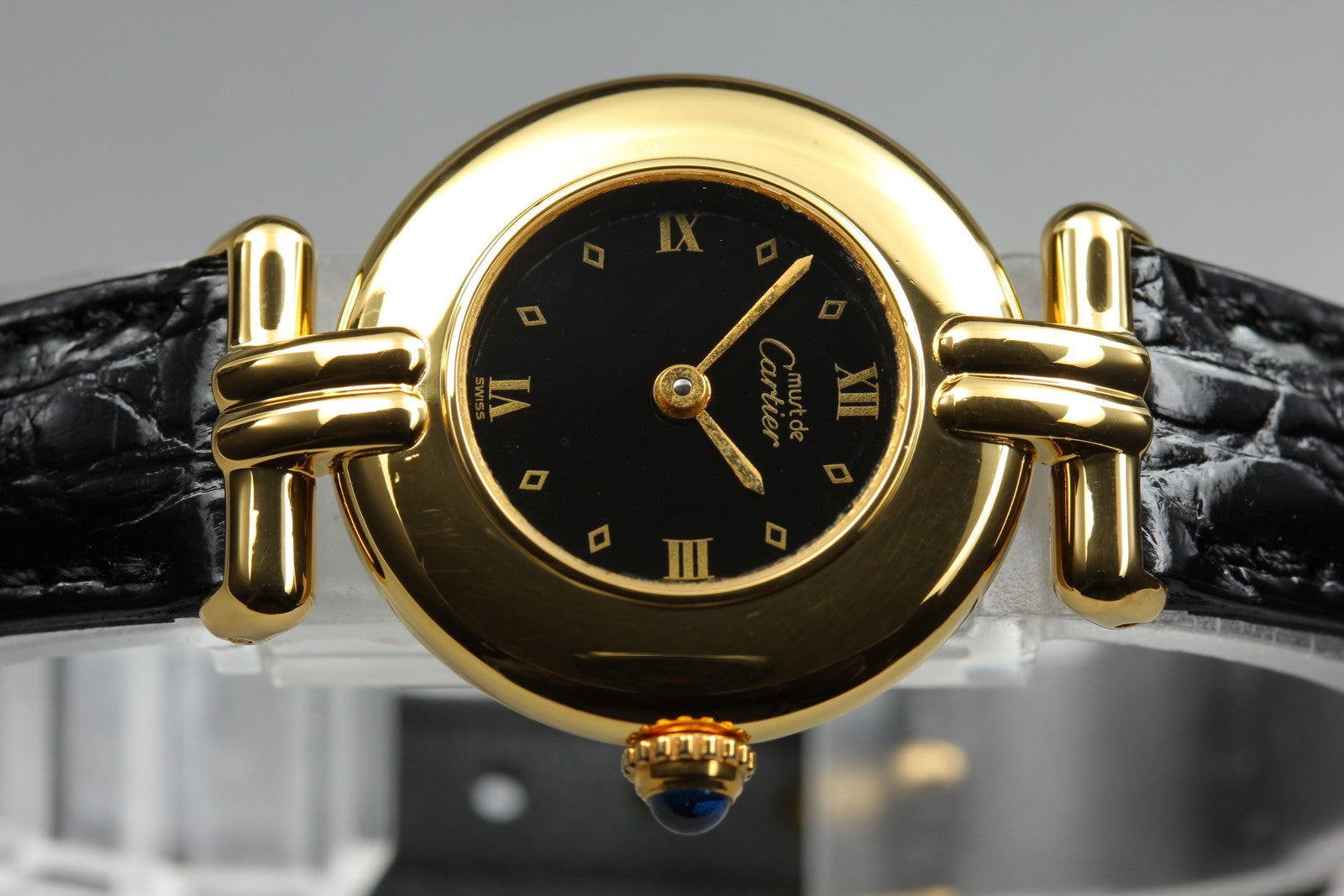 Vintage Cartier Must Colisee Vermeil 590002 Black Gold Women's Qz Watch [Box]