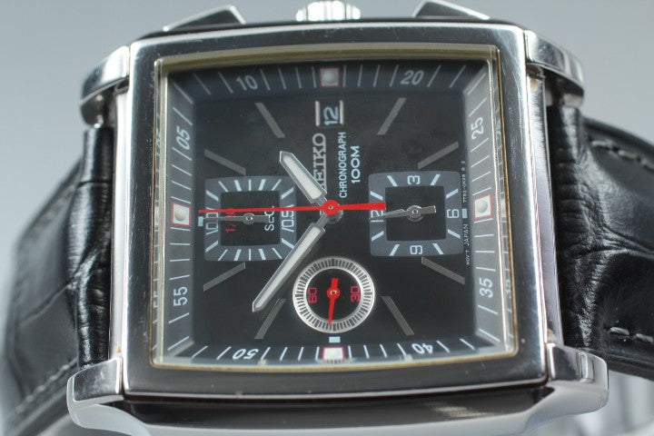 RARE[Exc+5] SEIKO Chronograph 7T92-0HS0 Black Quartz Men's Watch 39mm JAPAN