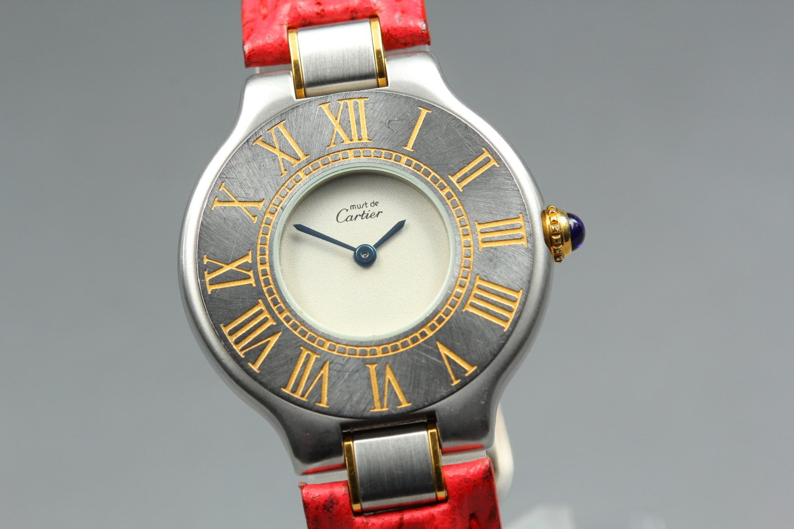 Vintage [Exc+4] Cartier Must de Cartier 21 27mm Silver Red Women's Quartz Watch