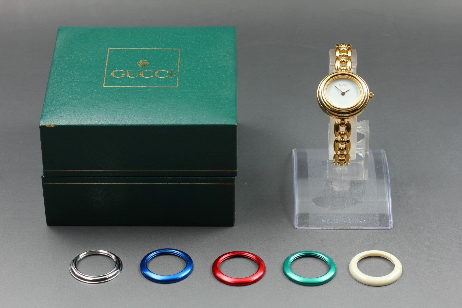 Vintage Gucci Change Bezel 11/12.2 6 Colors Gold Bracelet Women's Qz Watch [Box]