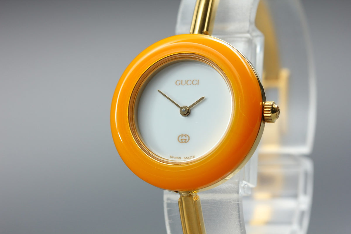 Gucci Change Bezel 11/12 Orange Bezel Gold Women's Quartz Watch Vintage [15.5cm]