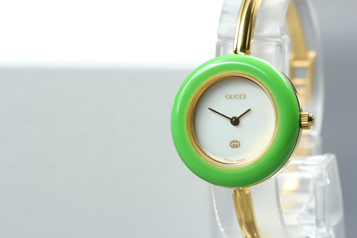 [Overhauled] Gucci Change Bezel 11/12 Lime Green Bezel Women's Qz Watch 15.25cm