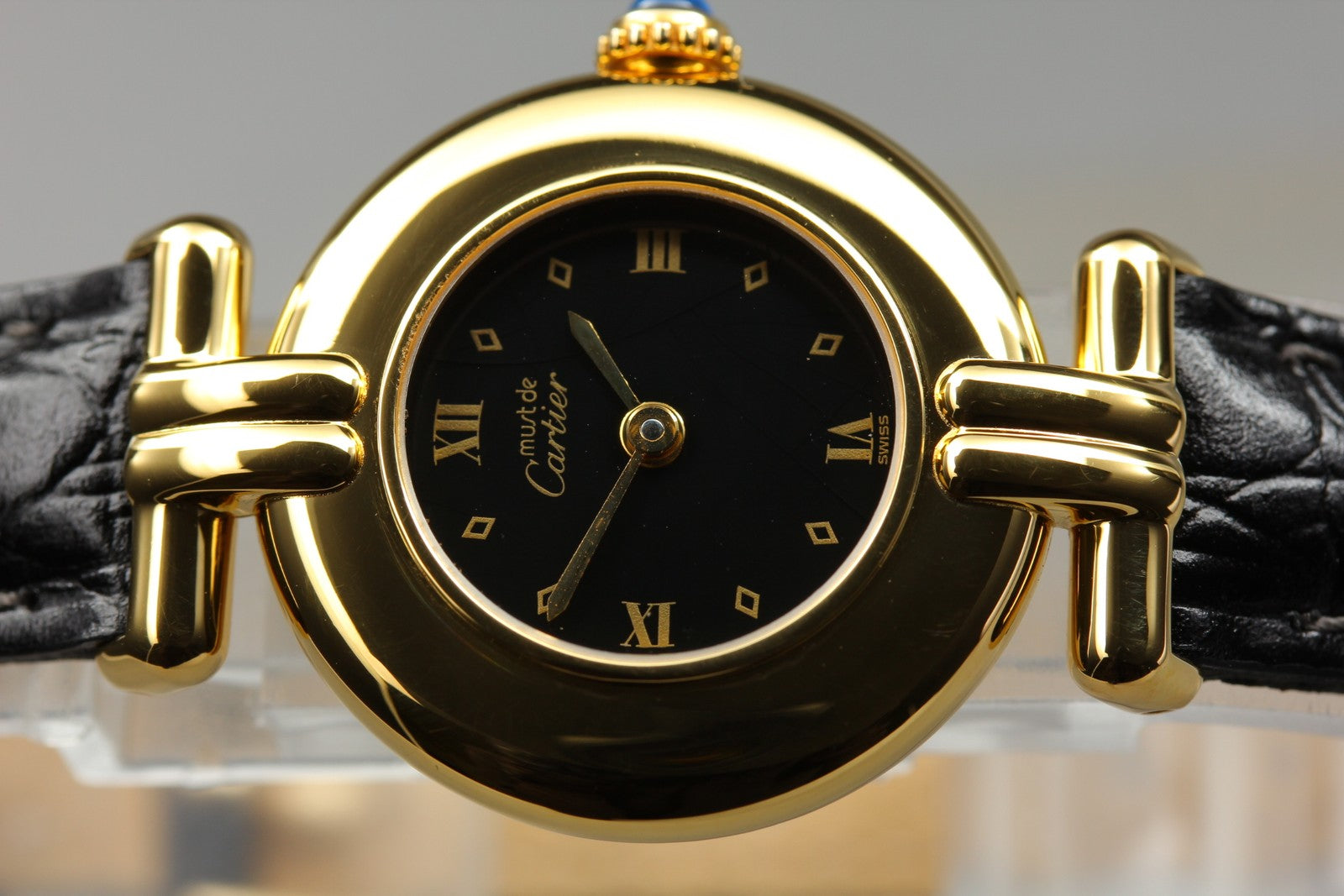 Vintage Cartier Must Colisee Vermeil 590002 Black Dial Gold Women's Quartz Watch