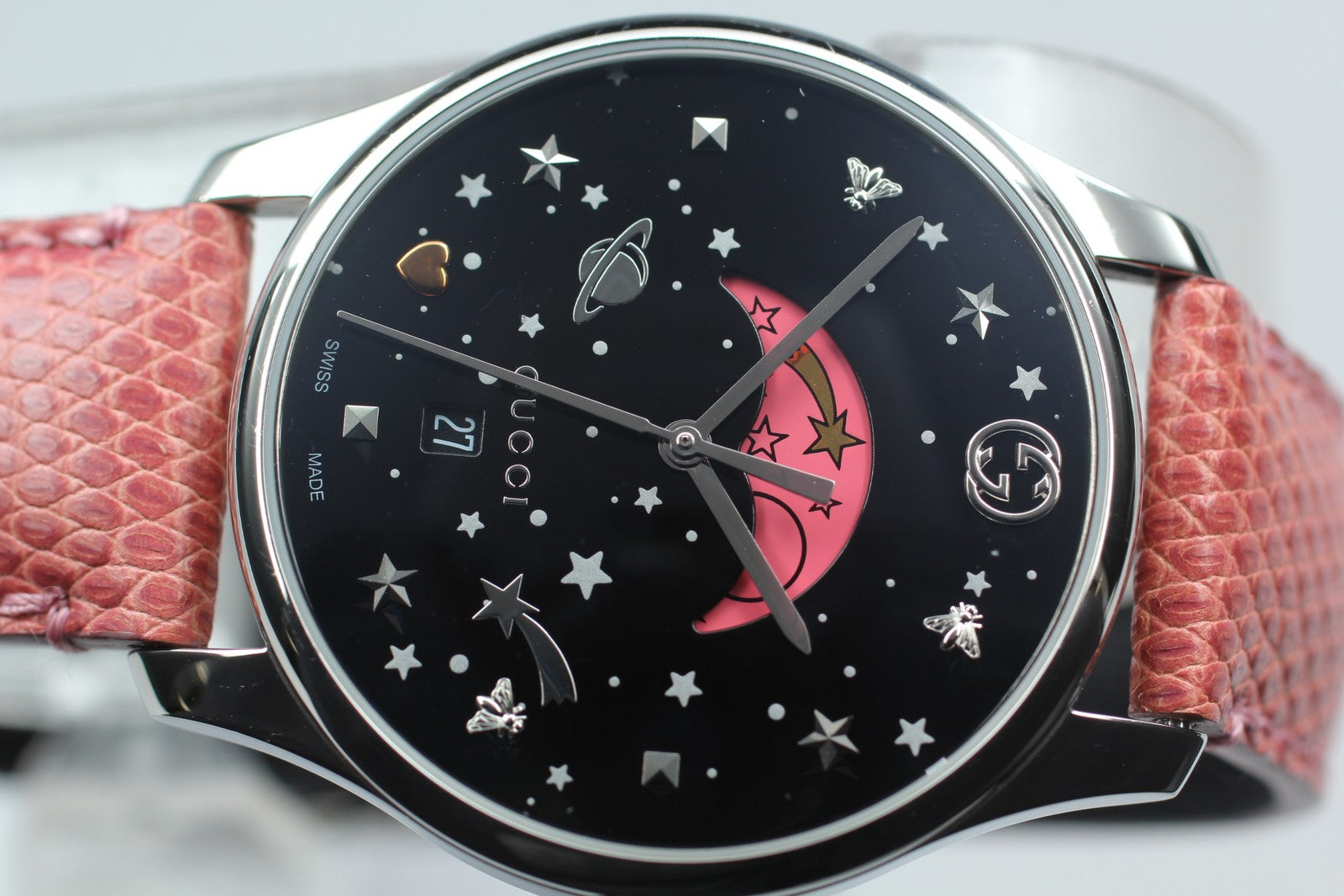 [Exc+5 Box] Gucci G-TIMELESS 126.4 Pink Moon Phase Black Women's Quartz Watch