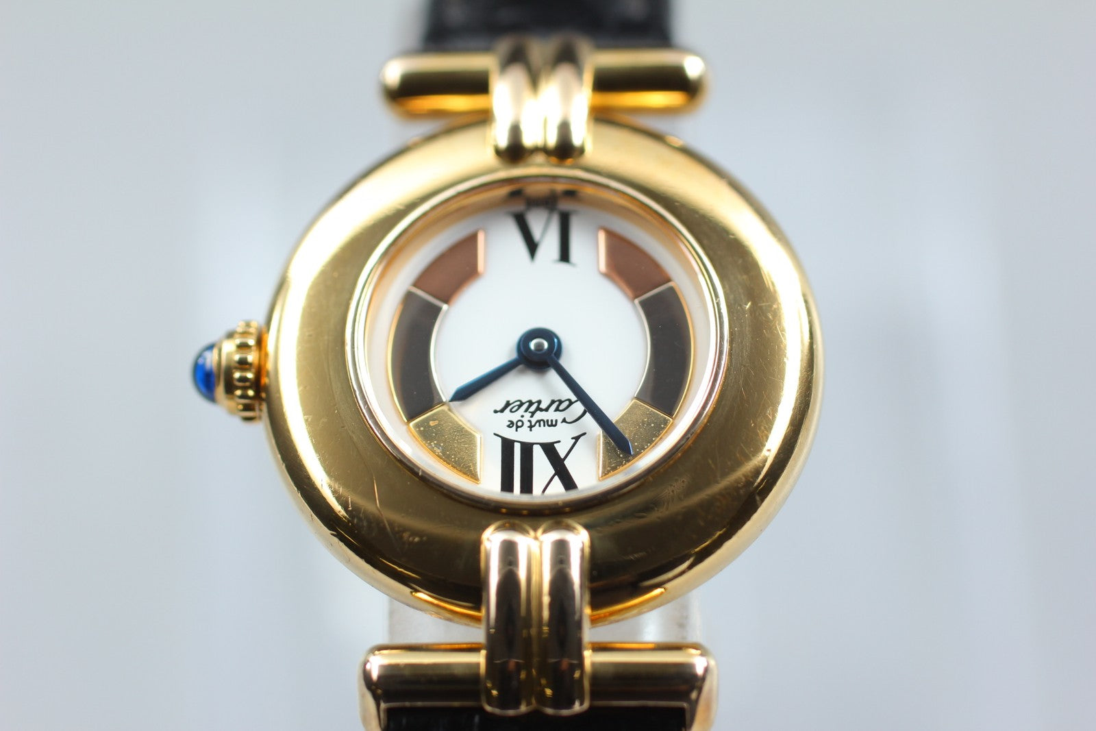 Vintage[Exc+5] Cartier Must Colisee Vermeil 1902 Gold Black Women's Quartz Watch