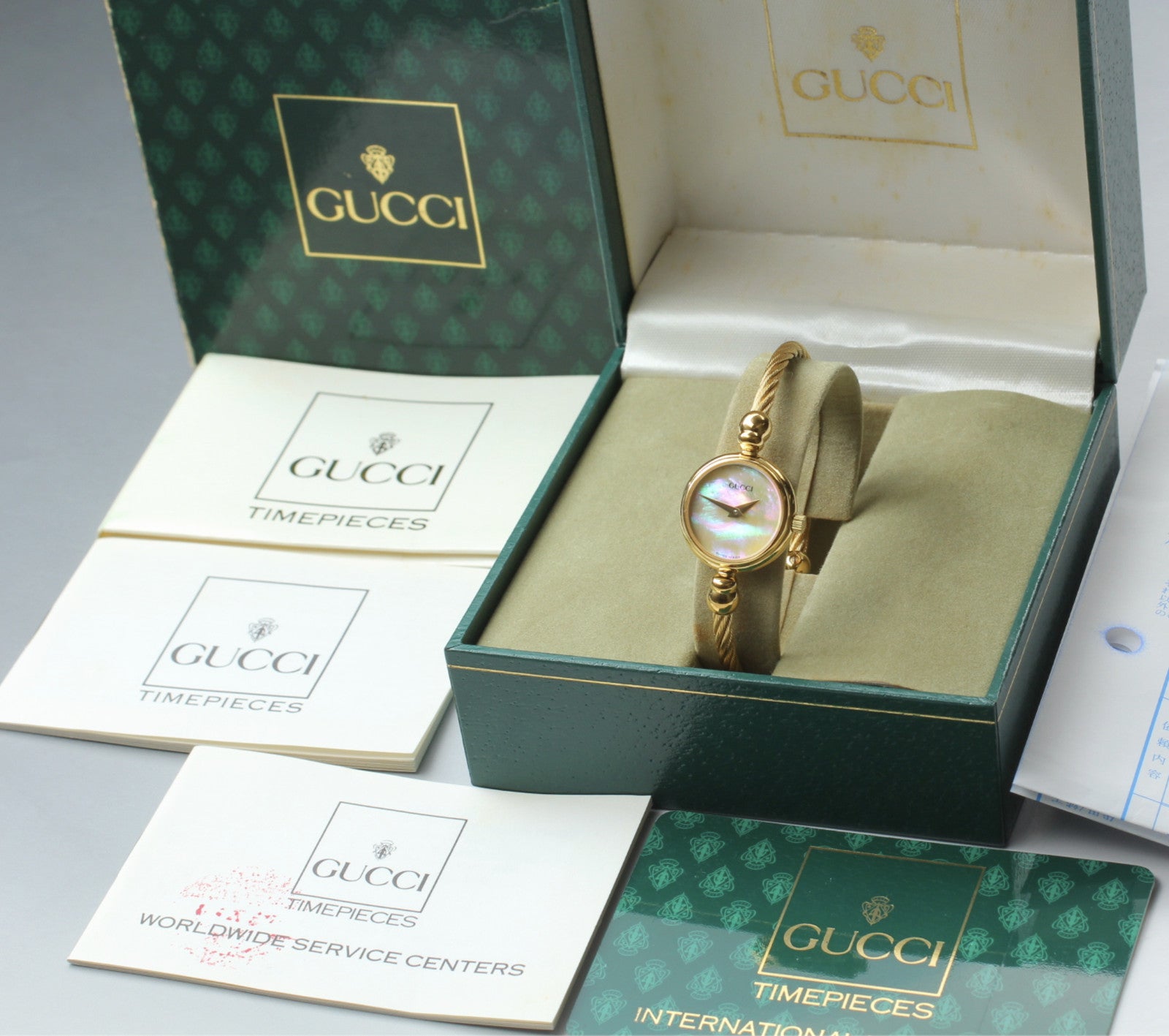 Vintage Gucci 2700.2.L Shell Dial Gold Bangle 19mm Women's Quartz Watch [ Box ]