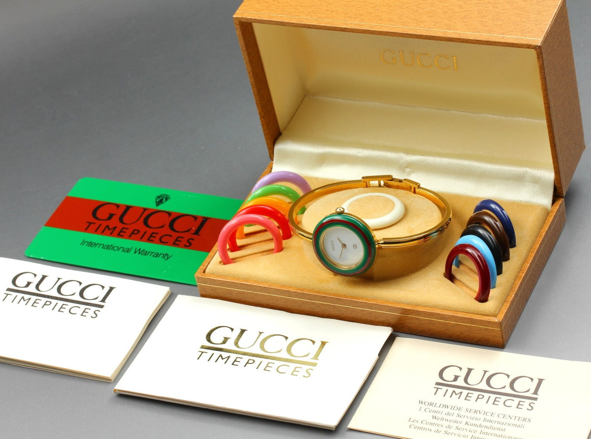 Vintage Gucci Change Bezel 1100-L 12 Colors Gold Women's Quartz Watch [w/Box]