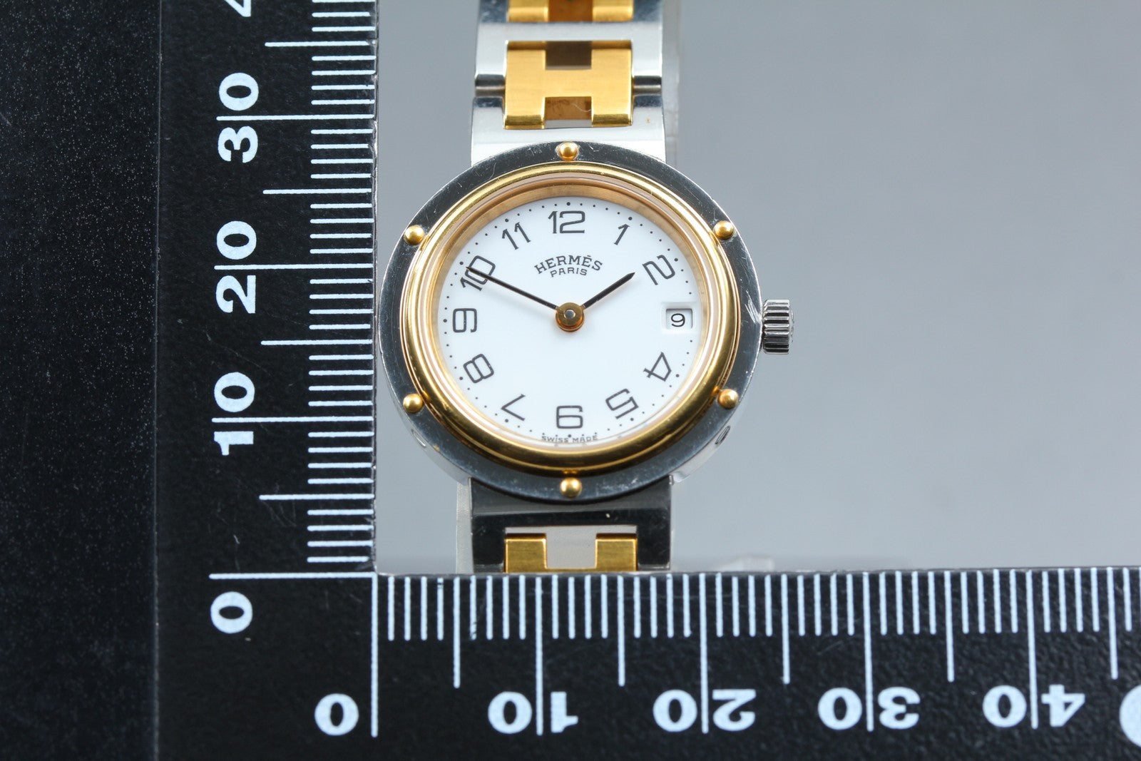 Vintage [Exc+5 Box] Hermes Clipper 24mm White Dial Gold Woman's Watch Quartz