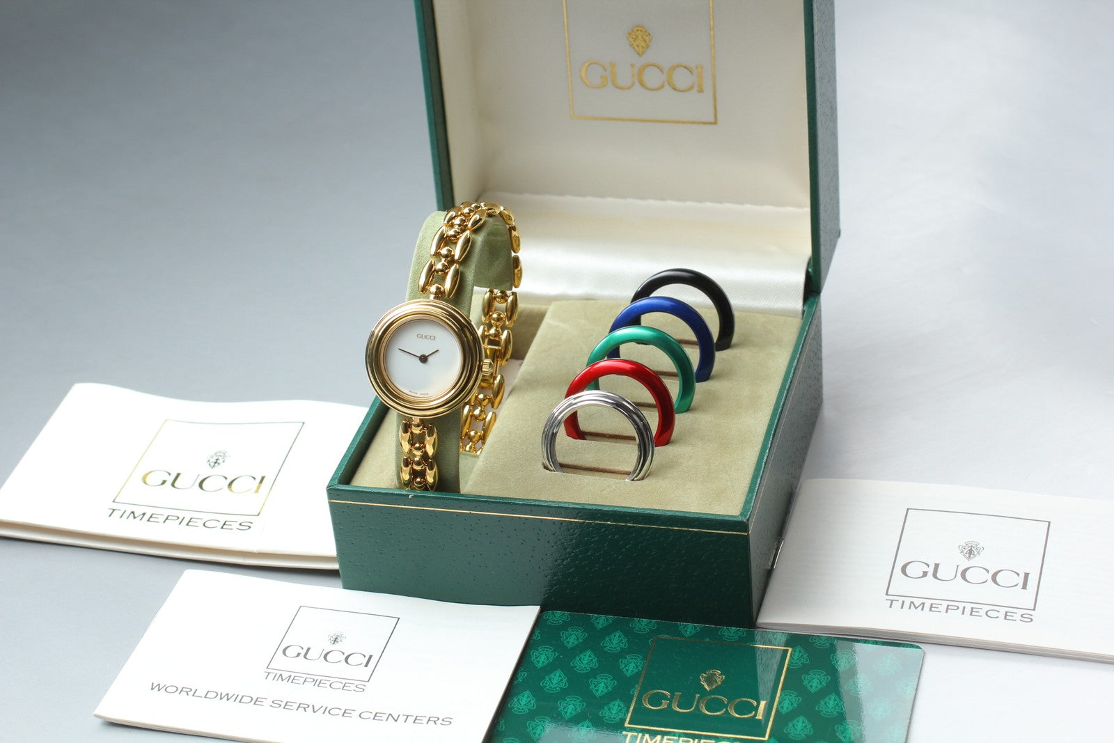 Vintage Gucci Change Bezel 11/12.2 6 Colors Gold Women's Quartz Watch [w/Box]