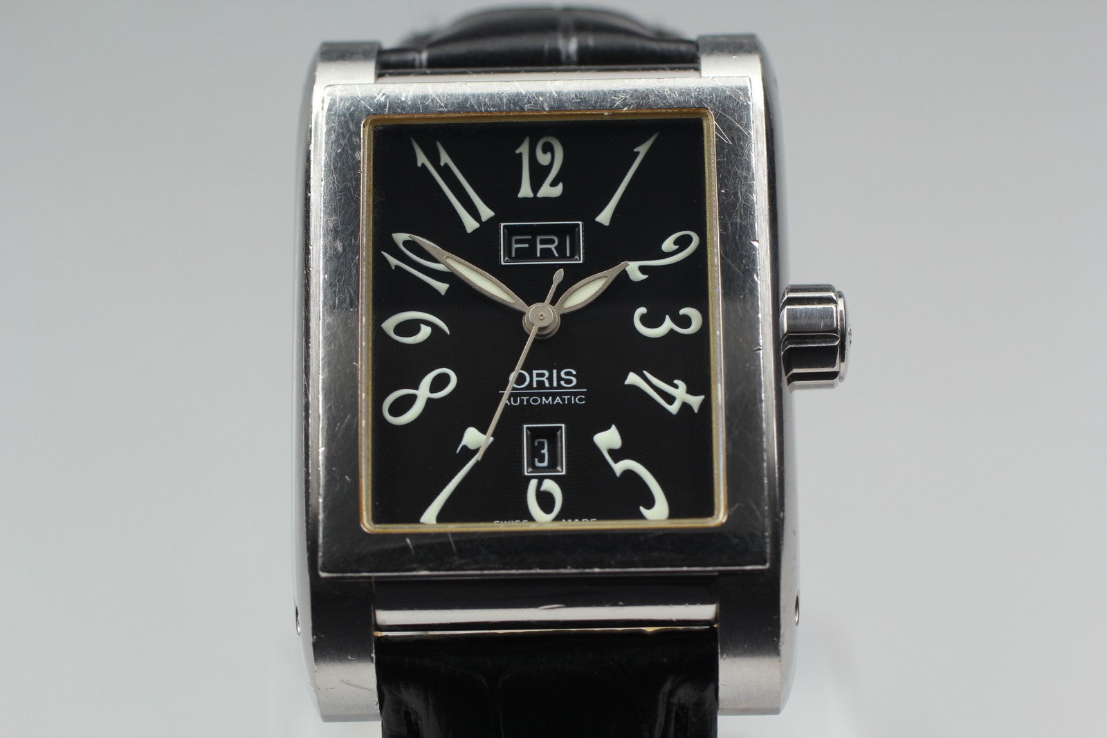 [Exc+4] ORIS Ractangular 585-7525-40-02 Black Automatic Men's Watch 30mm JAPAN