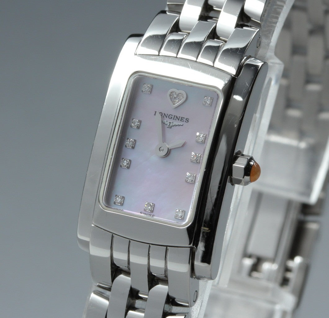 Longines L5.158.4 DolceVita Pink Dial Silver 16mm Diamond Women's Quartz Watch