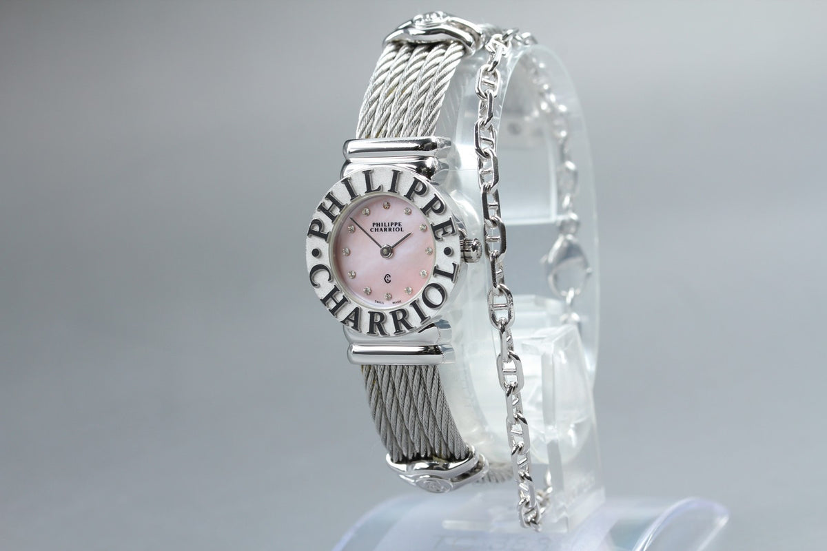 PHILIPPE CHARRIOL St.Tropez Pink 12P Stones 6009908 24mm Qz Women's Watch [Box]