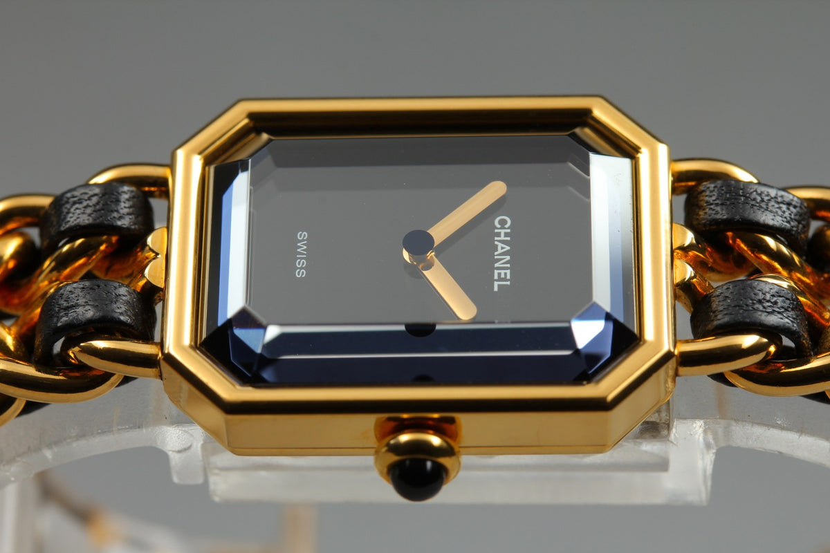 CHANEL Premiere L Size Black Dial Gold 20mm Quartz Women's Watch Vintage [Box]