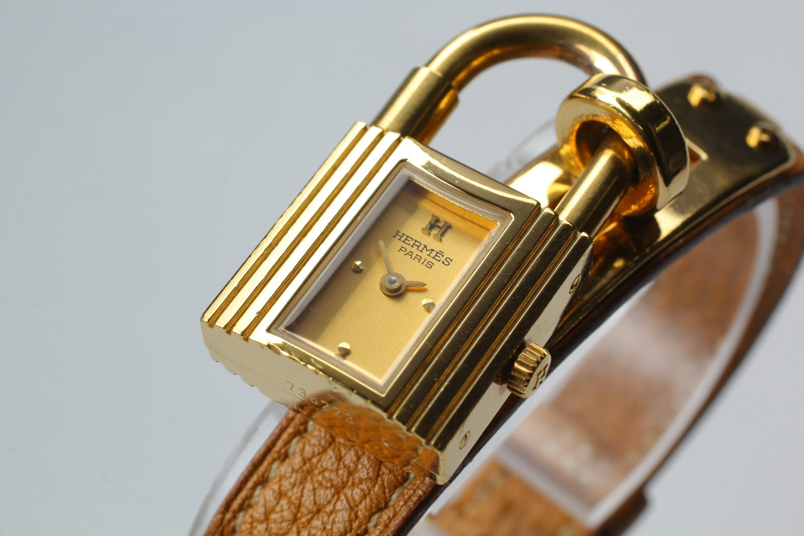 New Batt* HERMES Kelly KE1.201 Gold Dial Quartz Women's Watch JAPAN Exc+5*Box