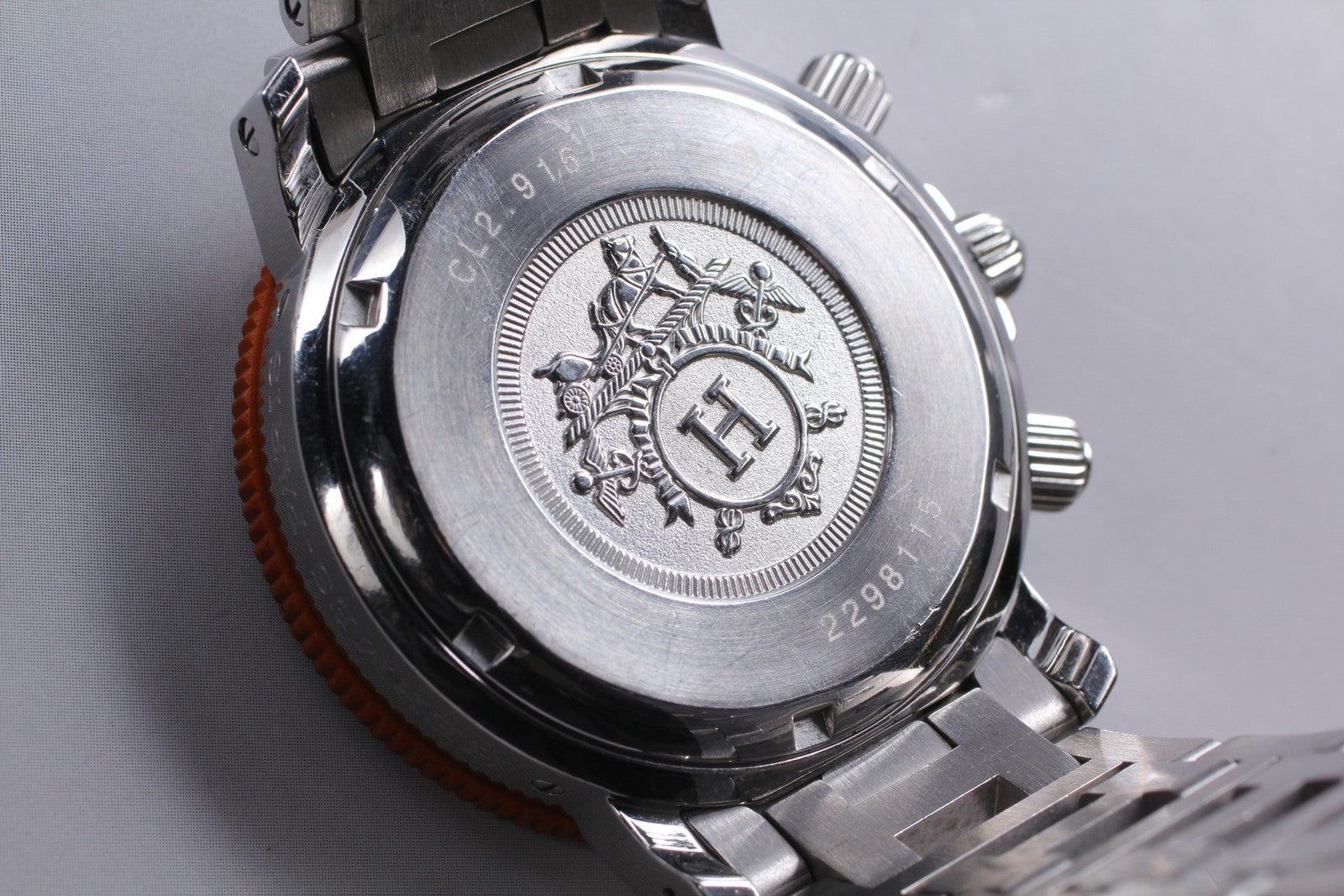 [Exc+5] HERMES Clipper CL2.916 Orange Dial Chronograph Quartz Men's Watch JAPAN