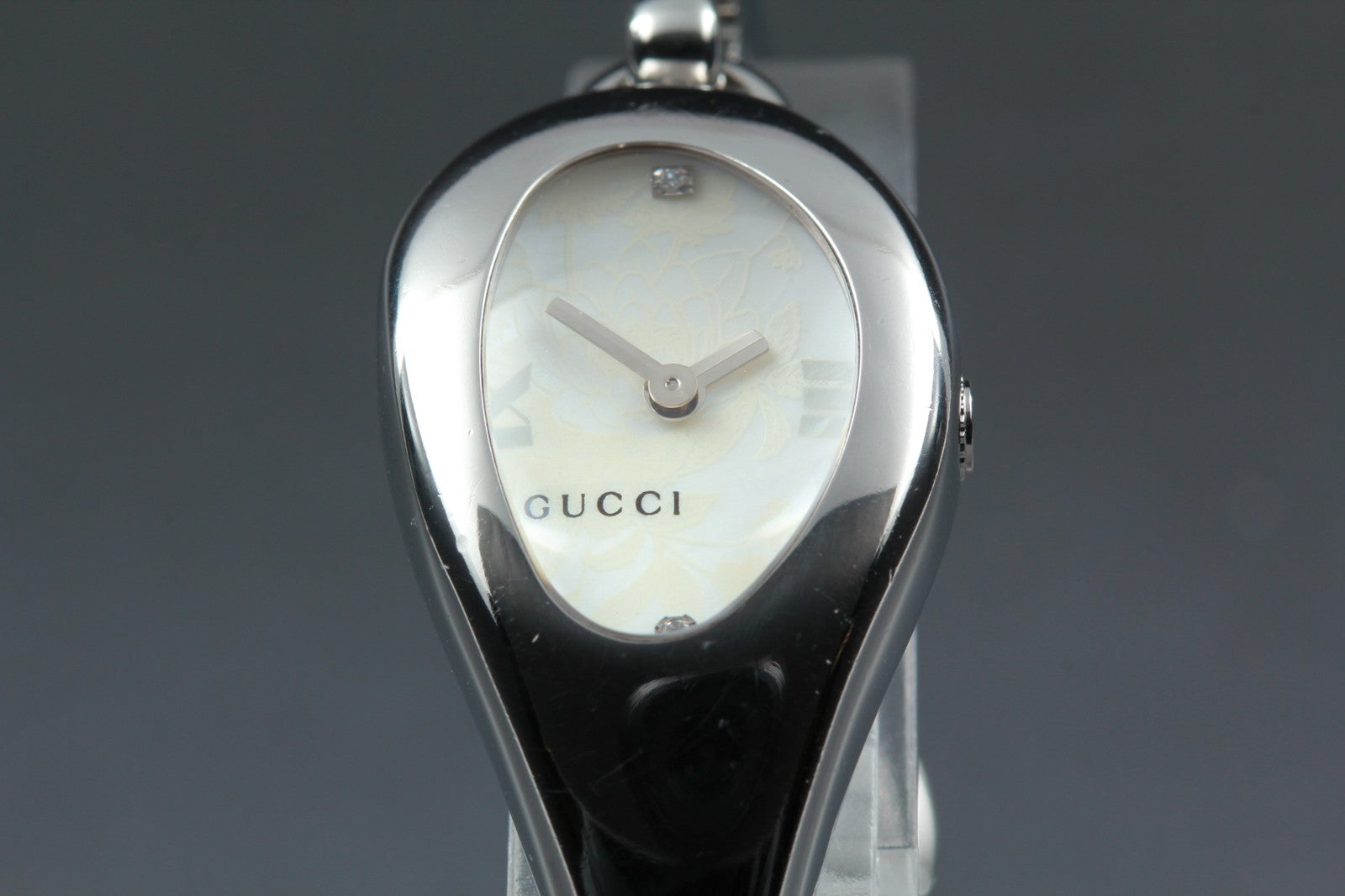 Vintage [Exc+5 Box] Gucci 103 Horsebit 2P Diamond Floral Silver Woman's Qz Watch