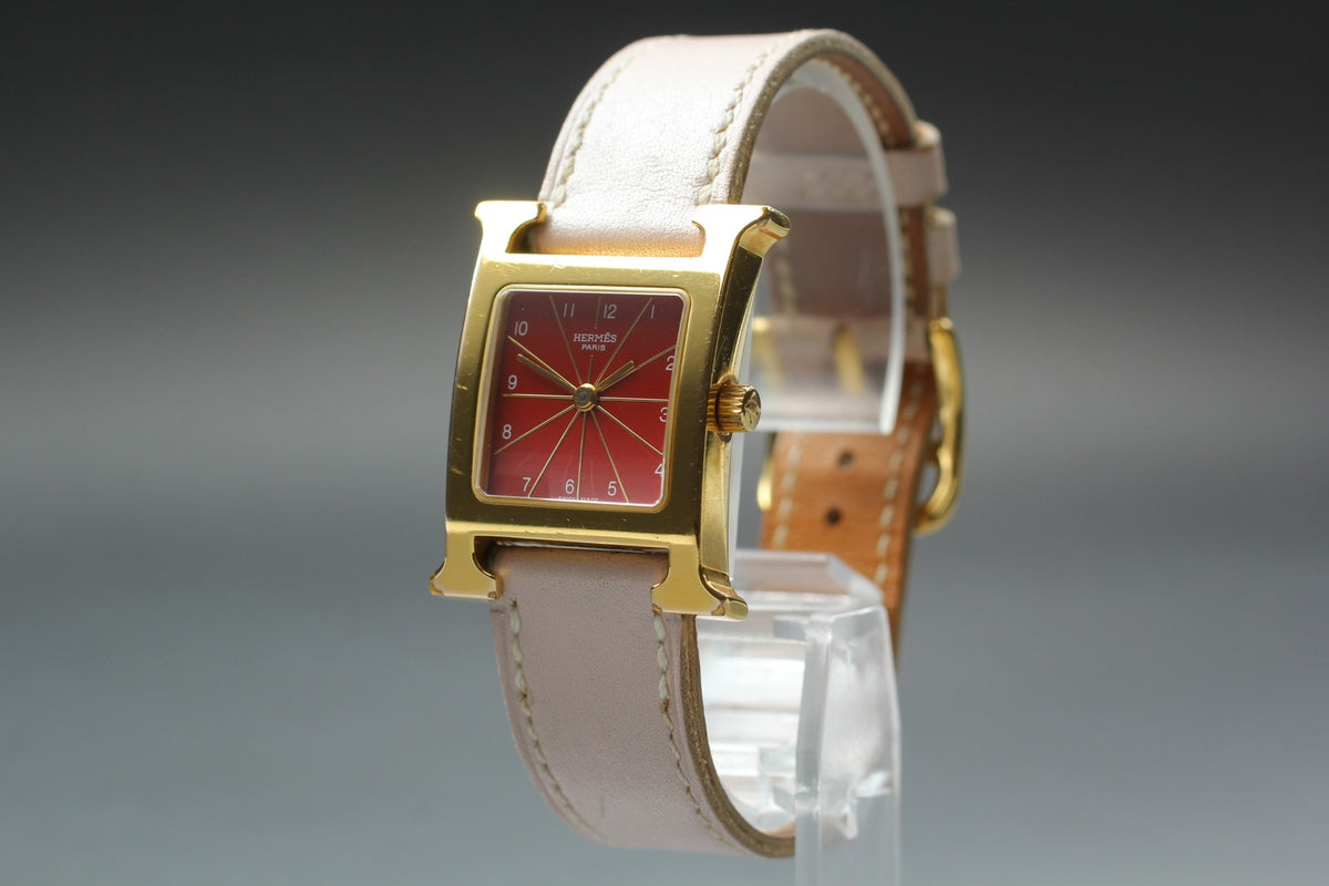HERMES H Watch HH1.201 Quartz Red Dial Ladies Watch 21mm JP Box JAPAN