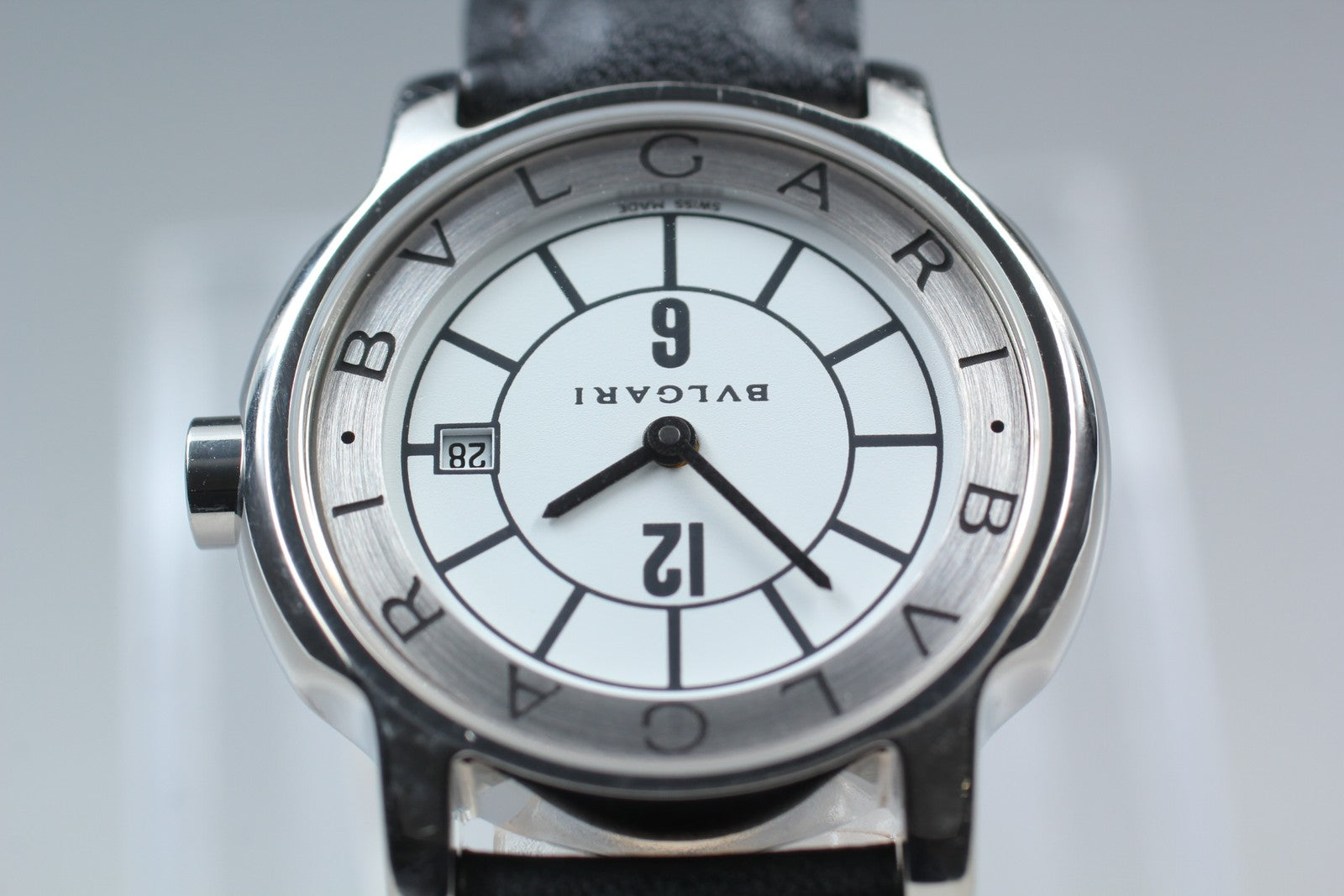 [Exc+5 Box] BVLGARI Solotempo ST29S Date Black Silver Women's Quartz Watch
