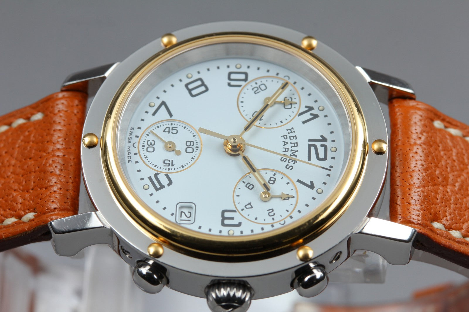 New Batt HERMES Clipper CL1.320 Quartz White Dial Ladies Watch 31mm JAPAN
