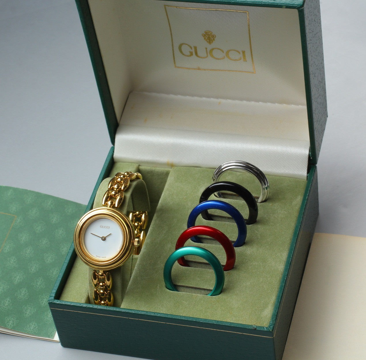 Vintage Gucci Change Bezel 11/12.2 6 Colors Gold Bracelet Women's Qz Watch [Box]