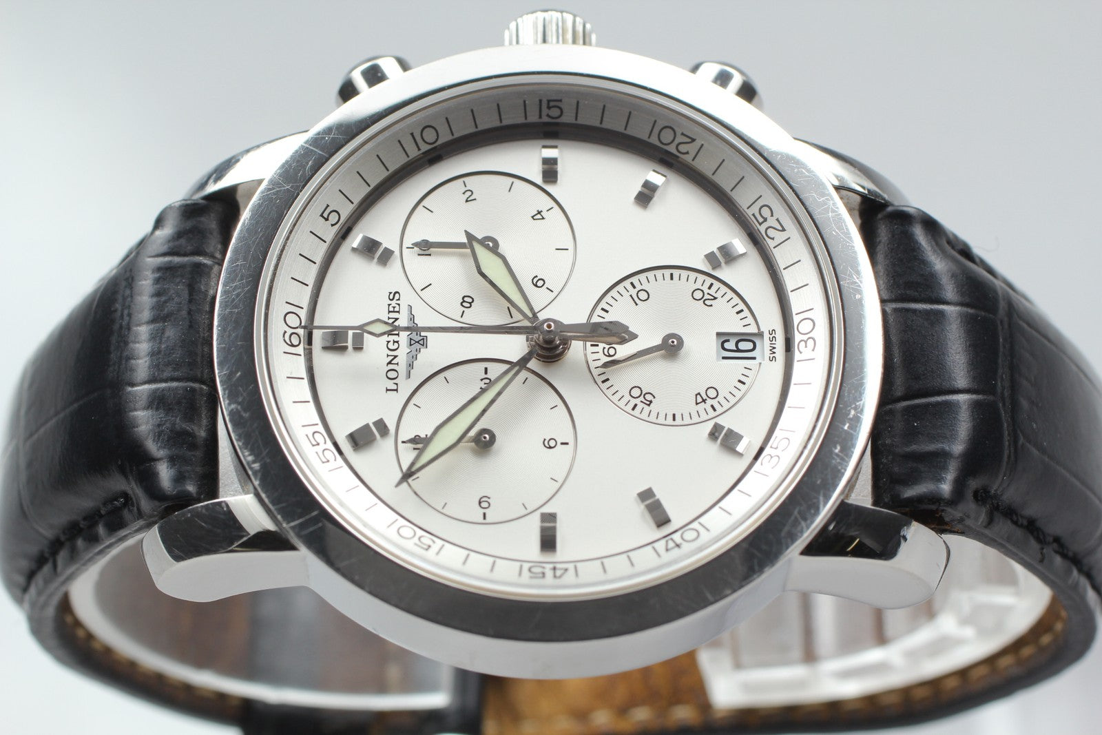 New Batt[Exc+5] LONGINES Heritage L2.663.4 Silver Chronograph Men's Watch JAPAN