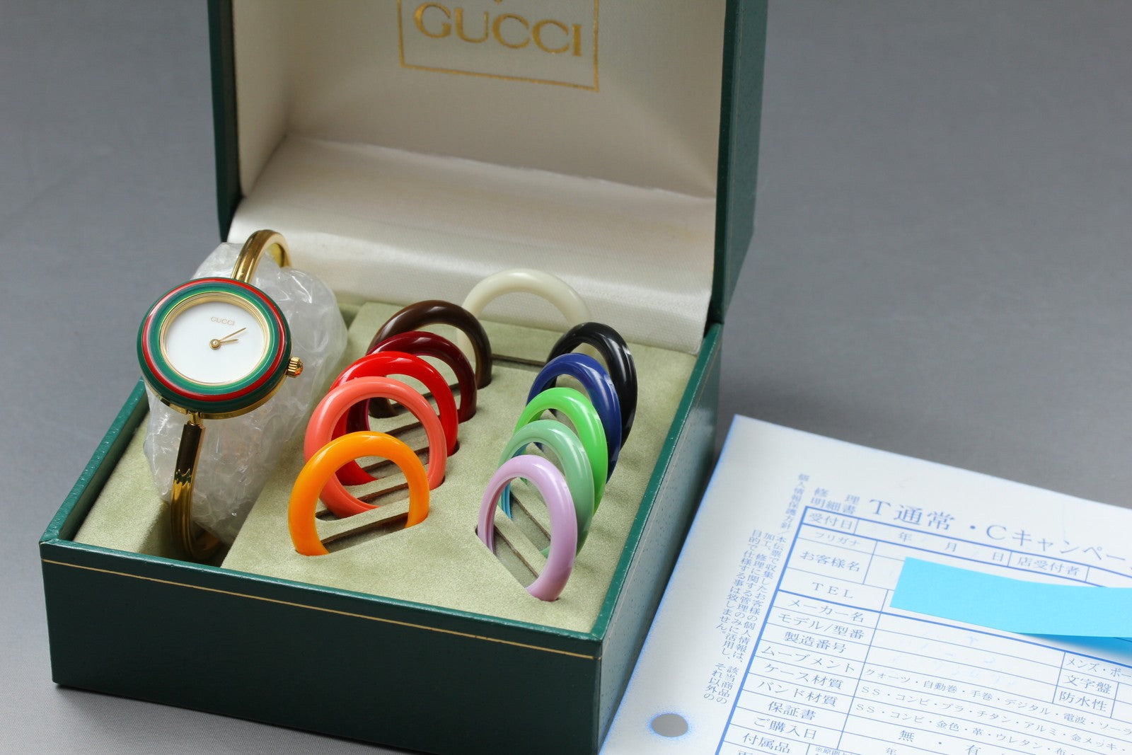Overhauled [Exc+5 Box] Gucci Change Bezel 11/12.2 Gold 12 color Women's Qz Watch
