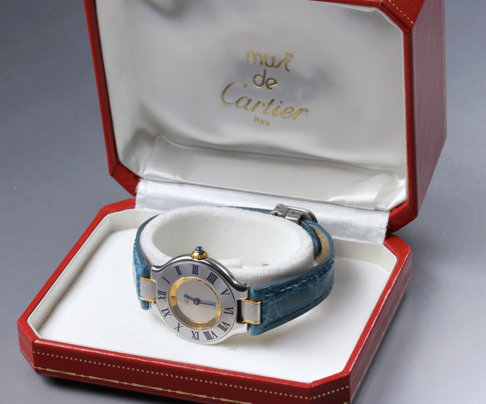 Exc+5 Box Cartier Must de Cartier 21 1340 Blue Silver 27mm Women's Quartz Watch