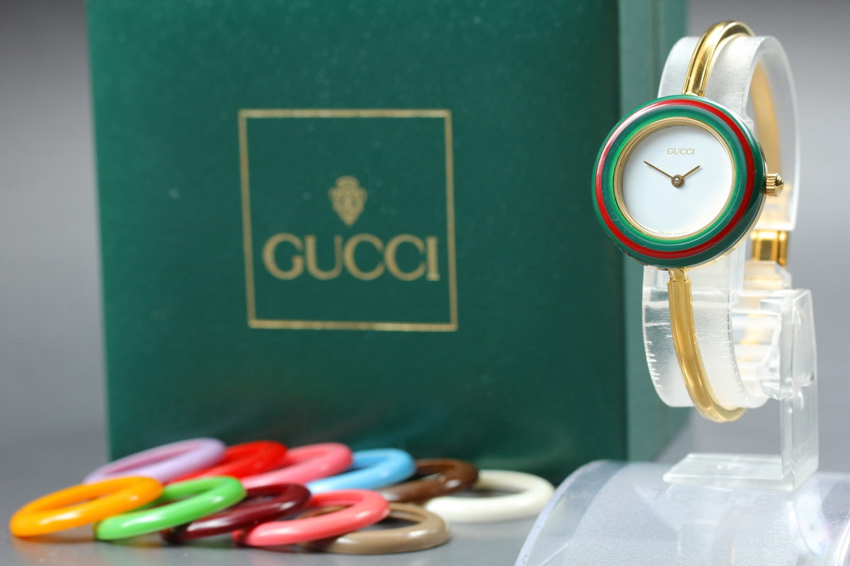 Vintage GUCCI Change Bezel 11/12.2 12Color Quartz Women's Watch 25mm JAPAN Box