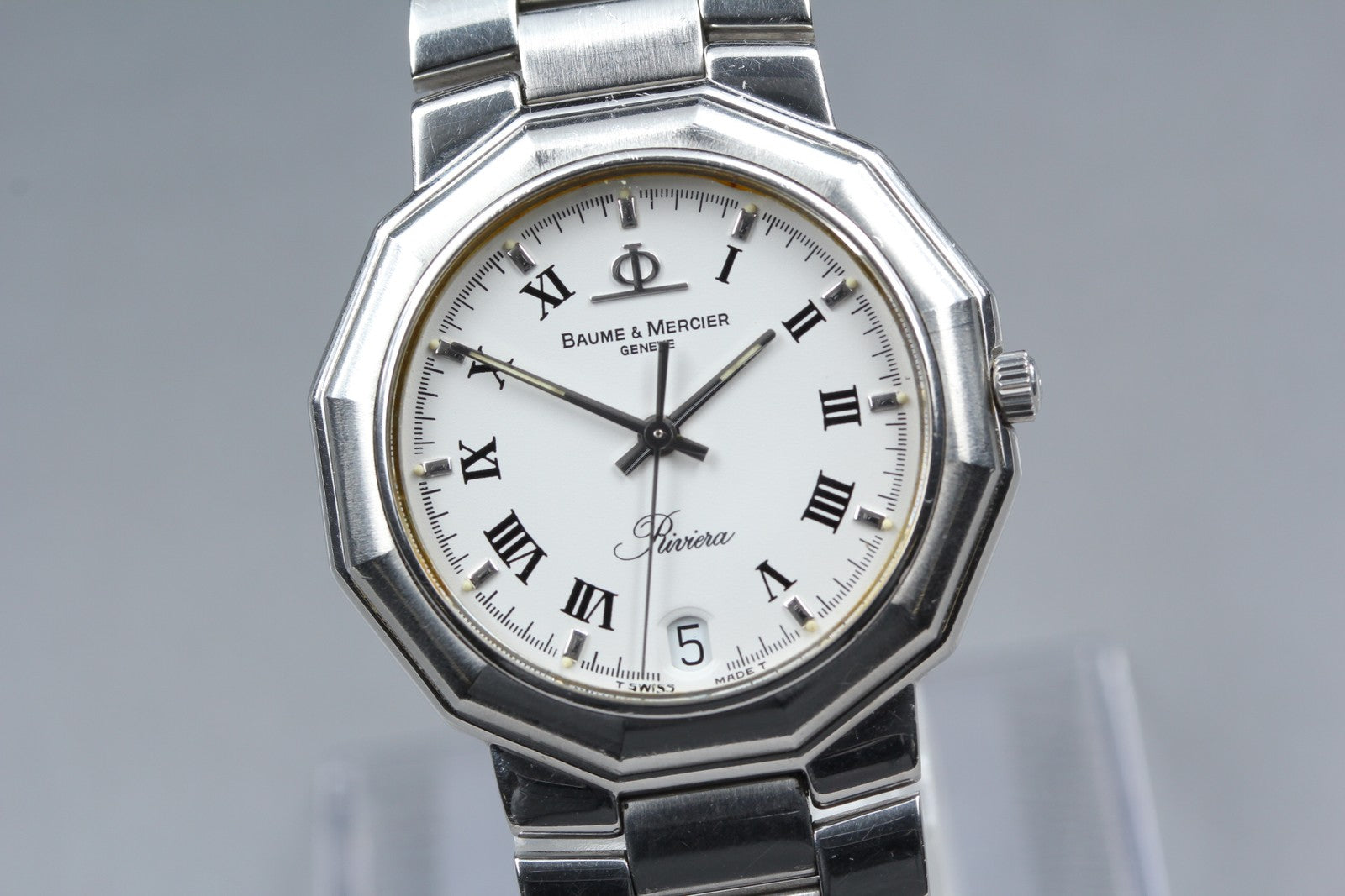 New Batt Baume & Mercier Riviera 5131 Silver Quartz Date Men's Watch 33mm JAPAN