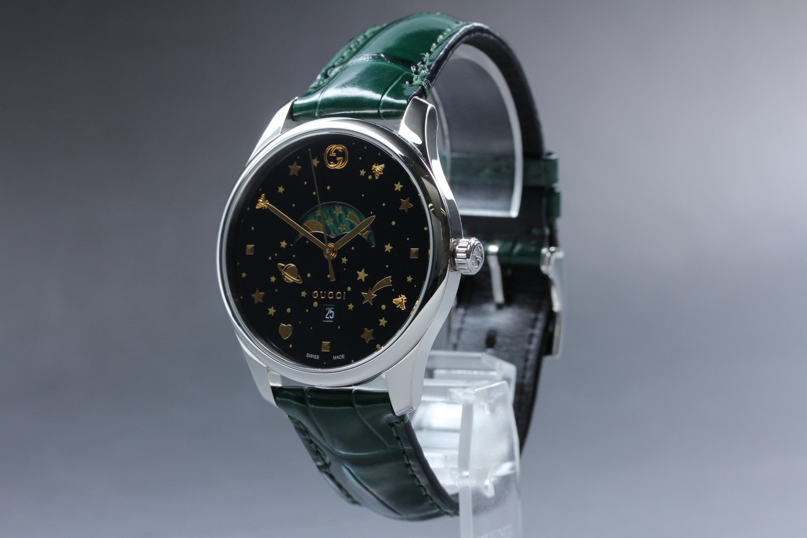 [Near MINT- Box] Gucci G-Timeless Moonphase 126.3 YA126326 Black Men's Qz Watch