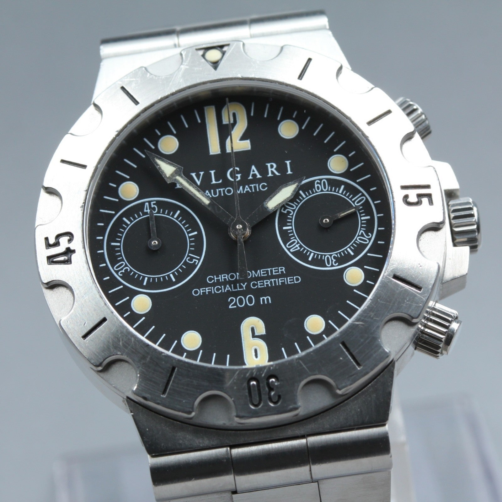 BVLGARI Diagono Scuba SC38S Chronograph Automatic Black Boy's Watch 39mm JAPAN